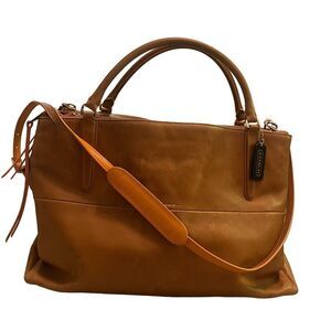 Coach Borough Bag Edgepaint Leather Walnut Orange Large Size Crossbody Hand Bag